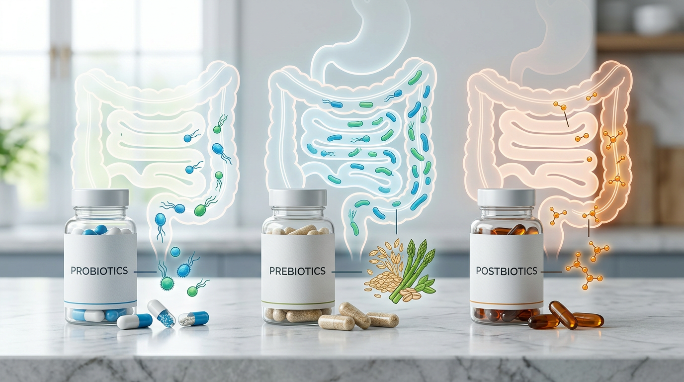 Comparison of probiotics, prebiotics, and postbiotics in gut health