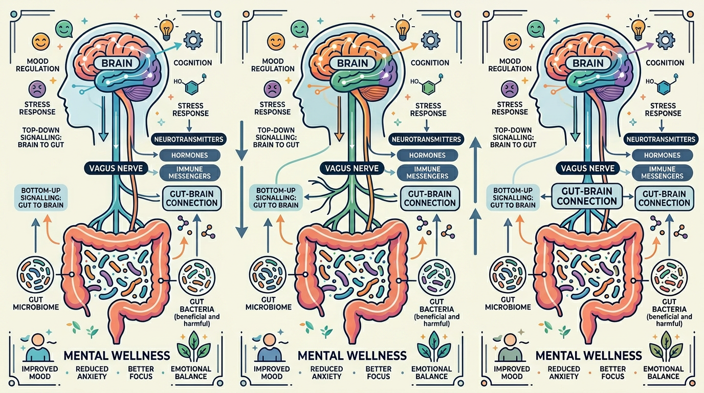 Gut-brain axis: gut bacteria, vagus nerve, and brain signalling