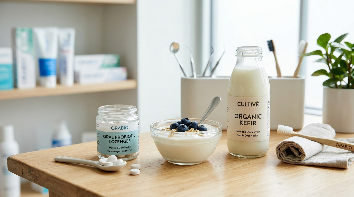 Oral probiotic lozenges and probiotic-rich foods such as yogurt and kefir, with guidance on when to take them for mouth health